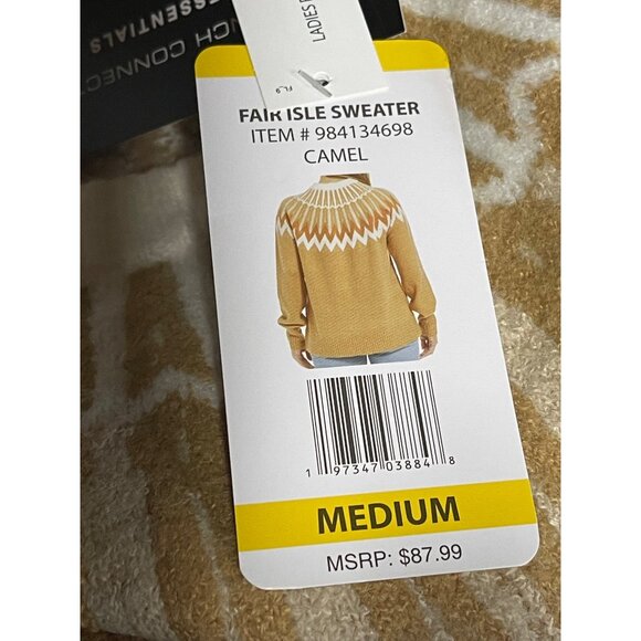 French Connection Essentials Sweater Womens Medium Fair Isle Nordic Camel Brown - Picture 5 of 9